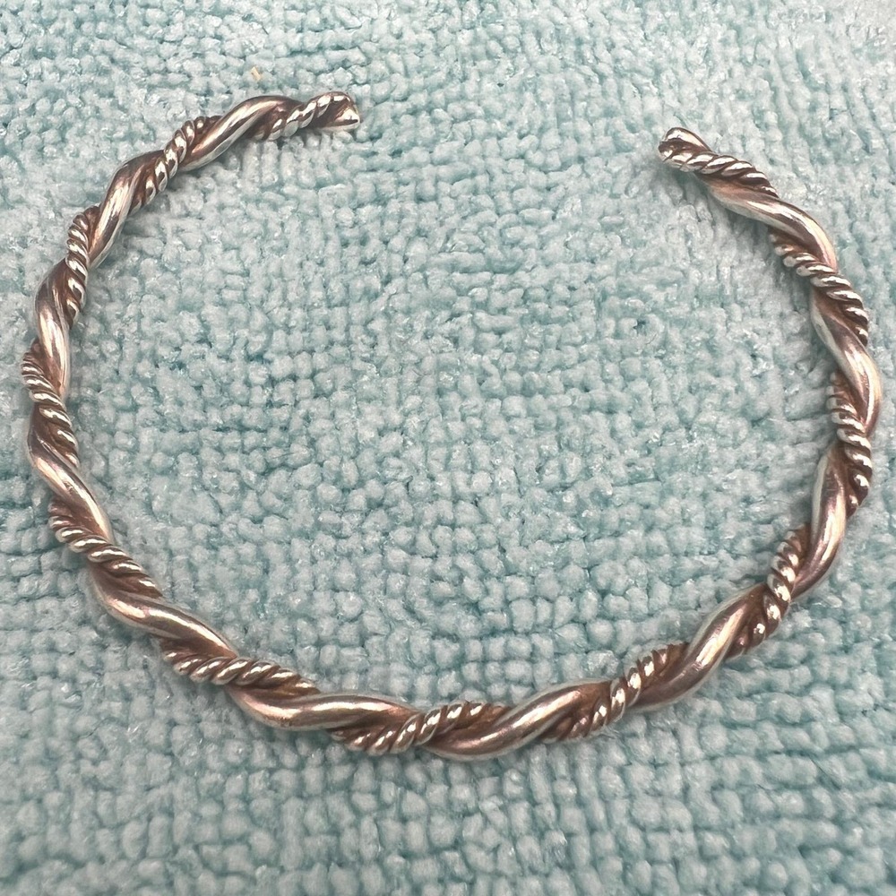 Vintage Sterling Silver Twisted Wire Bracelet Artisan Made No Marks Size 6 8g
